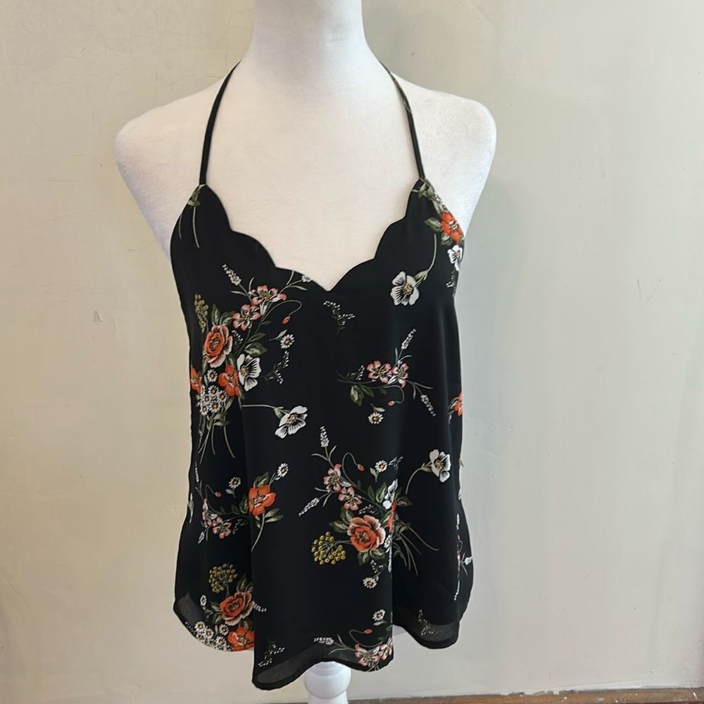 Nine Britton black floral Jacki scallop detailed blouse Size S New